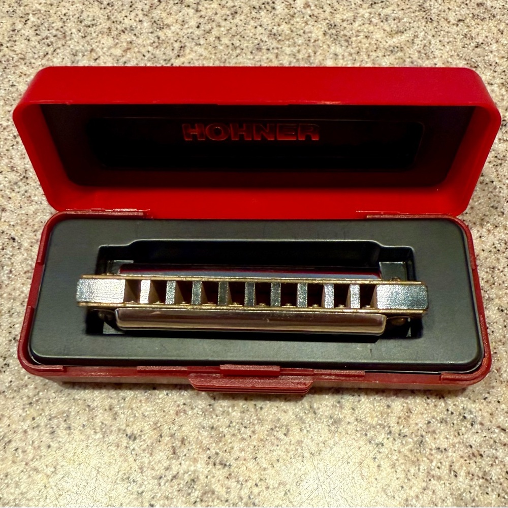 Hohner Silver Harmonica With Red Case - image 4